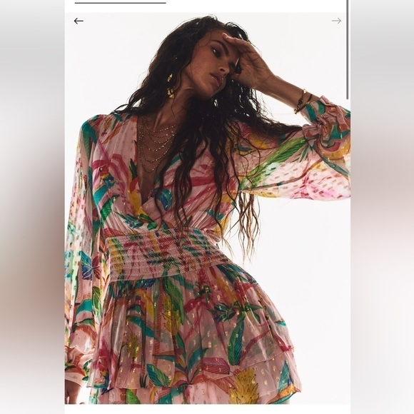 Rococo Sand Rio Short Dress womens small tropical print long sleeve summer beach - Picture 3 of 11